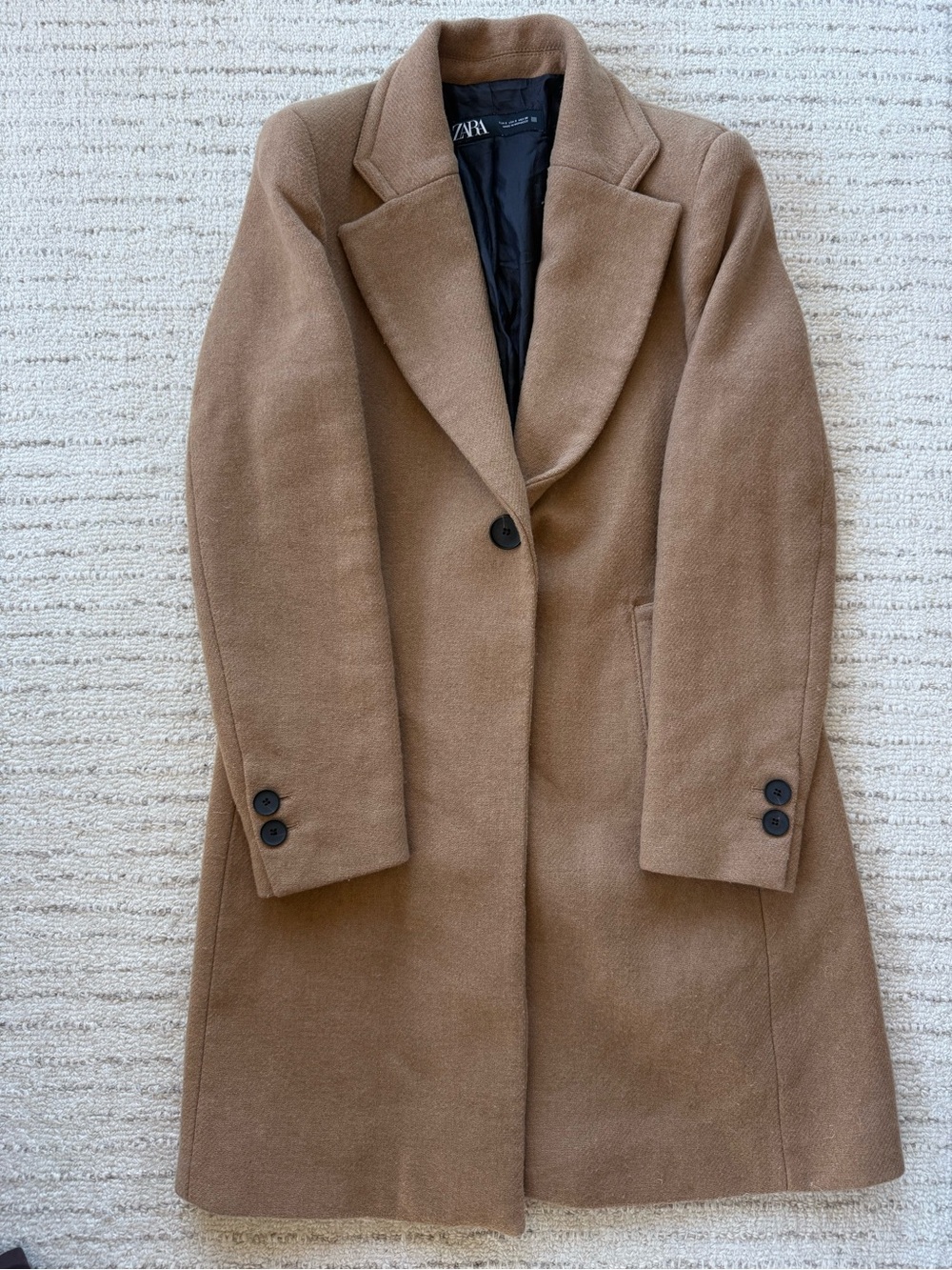 ZARA Woman Camel Brown Single Button Trench Overcoat Jacket Size S